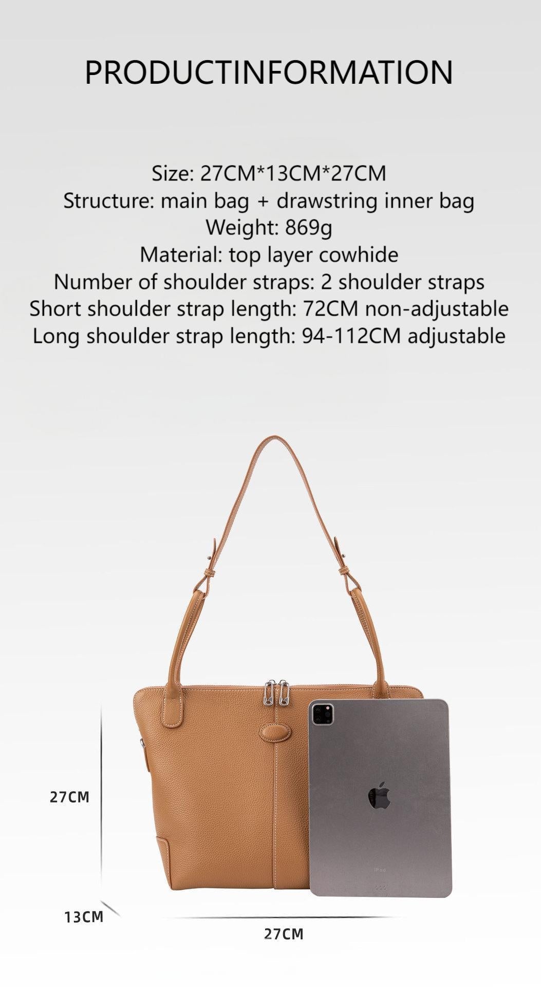Vegetable basket bag, high-end niche design, top-layer vegetable tanned genuine cowhide, shoulder-shoulder, large-capacity bucket handbag