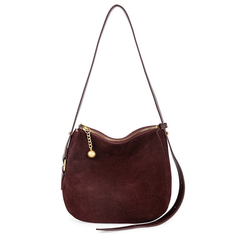 Crossbody bag for women 2025 new frosted genuine cowhide high-end niche design large capacity retro shoulder bag