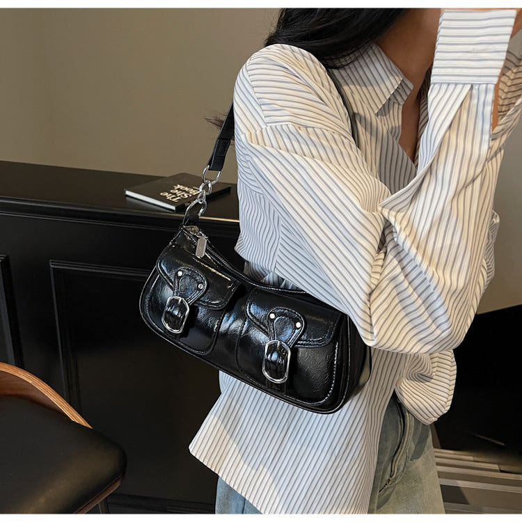 2025 autumn new simple casual belt buckle decorated personality niche crossbody bag