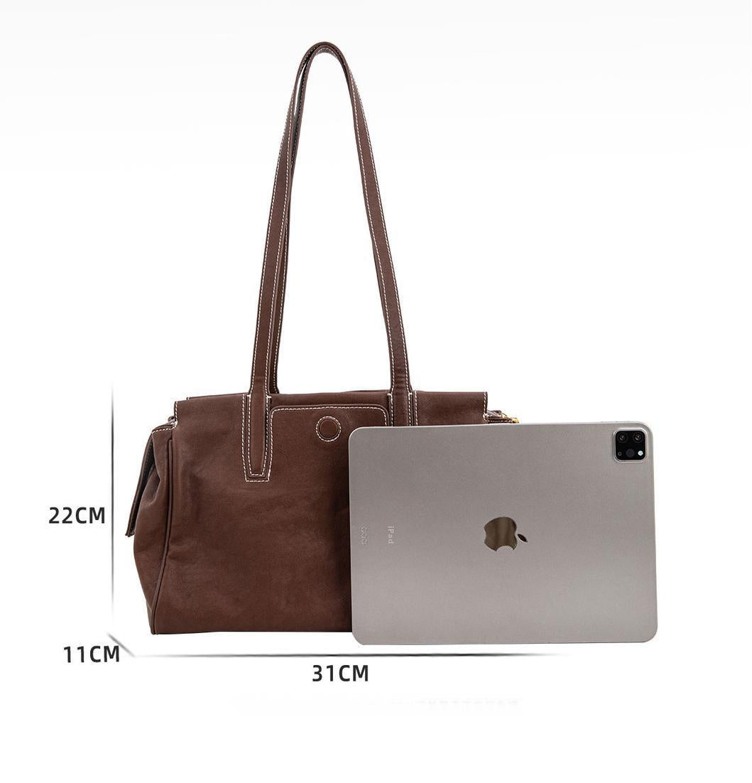 Women's handbag with pearl decoration, genuine soft cowhide, celebrity-like niche design, retro pillow bag