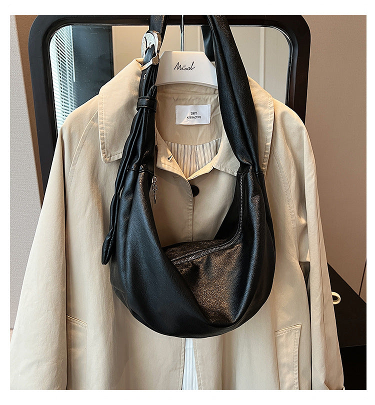 2025 new fashion solid color textured shoulder bag retro commuter crossbody dumpling bag