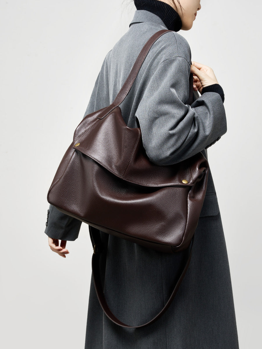 2025 Winter New Large Capacity One-shoulder Genuine Leather Large Bag European and American Style Soft Leather Tote Bag Simple Casual Women's Bag