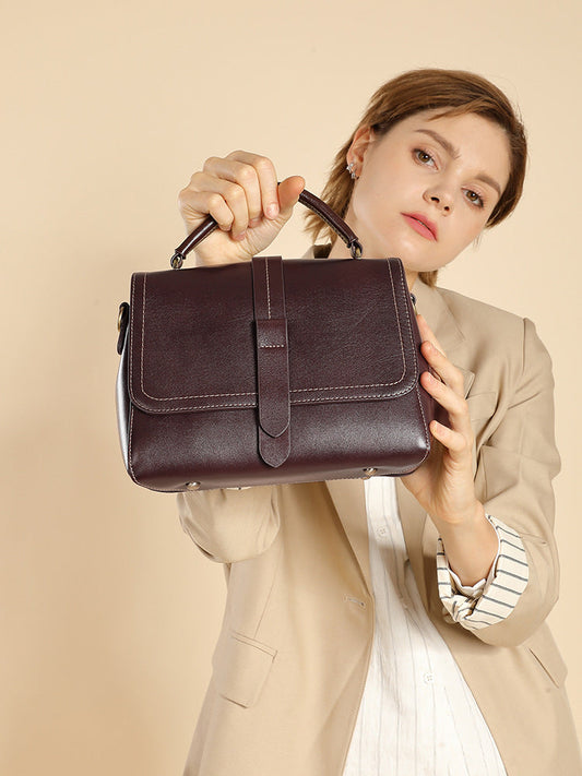 2025 Winter New Fashion Hot Top Layer Cowhide Vegetable Tanned Leather Handbag Single Shoulder Crossbody Women's Bag Large Capacity Versatile