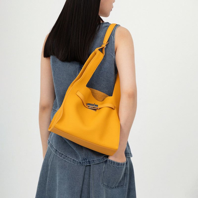 Vegetable basket crossbody high-end niche design first-layer genuine cowhide garbage bag single-shoulder handbag