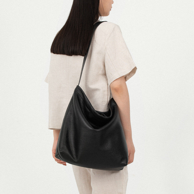Tote bag for women 2025 new single-shoulder casual large-capacity first-layer genuine cowhide commuter bag