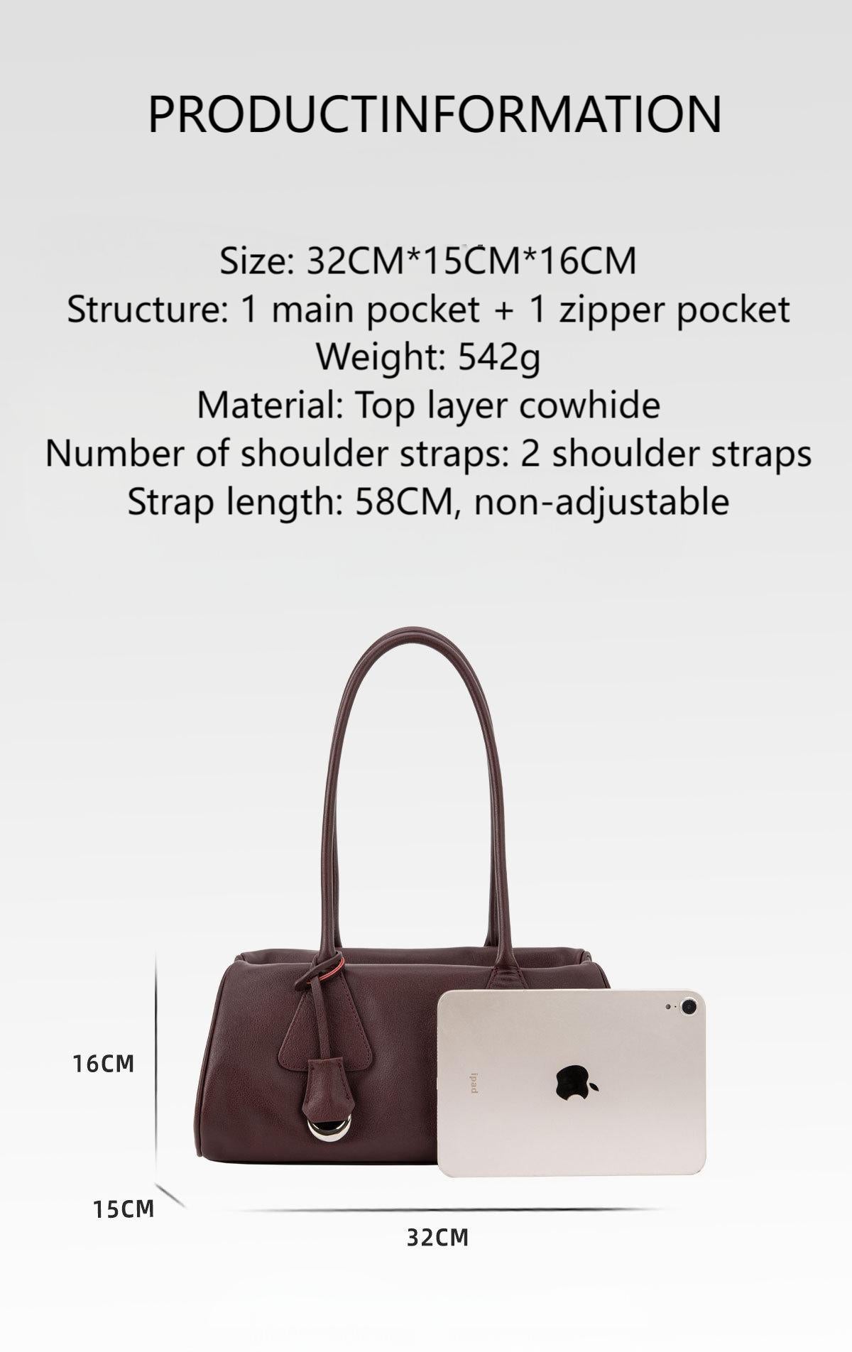 Boston Crossbody 2024 Autumn and Winter New High-end Niche Top-layer Real Cowhide One-shoulder Pillow Bag Bowling Bag for Women