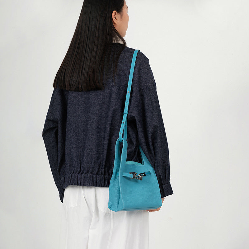 Vegetable basket crossbody high-end niche design first-layer genuine cowhide garbage bag single-shoulder handbag