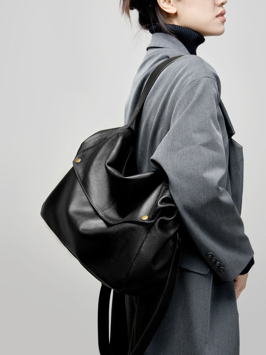 2025 Winter New Large Capacity One-shoulder Genuine Leather Large Bag European and American Style Soft Leather Tote Bag Simple Casual Women's Bag