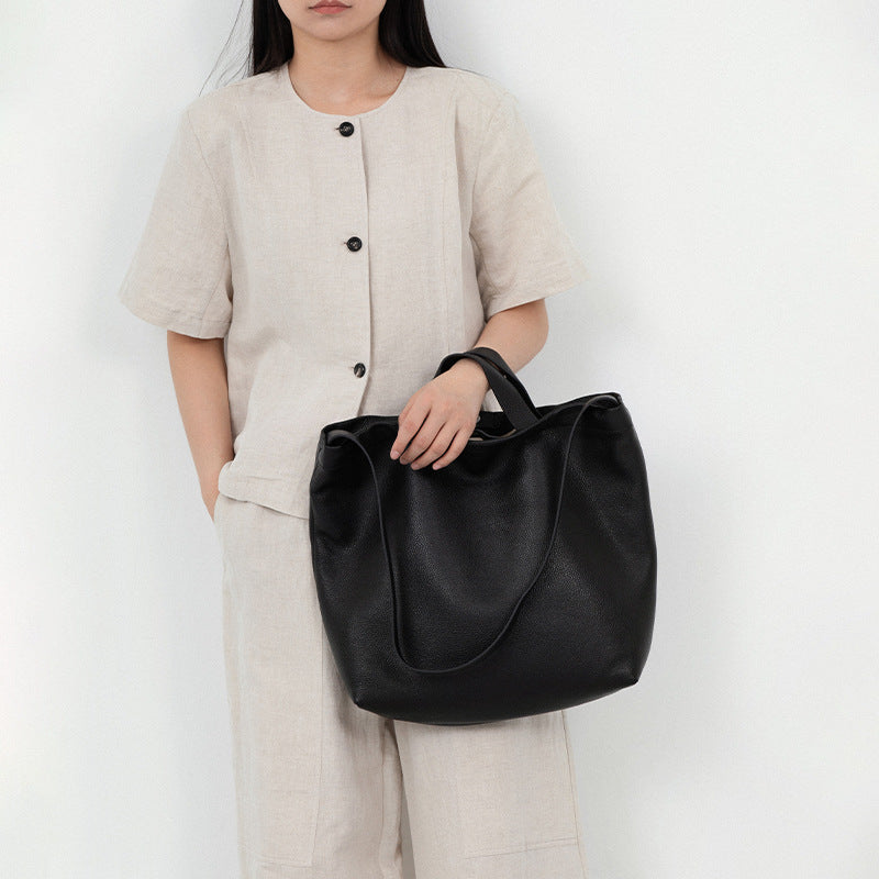 Tote bag for women 2025 new single-shoulder casual large-capacity first-layer genuine cowhide commuter bag