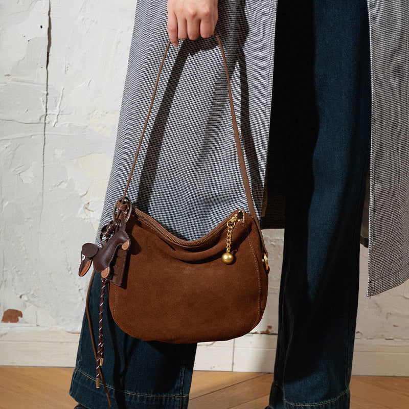 Crossbody bag for women 2025 new frosted genuine cowhide high-end niche design large capacity retro shoulder bag