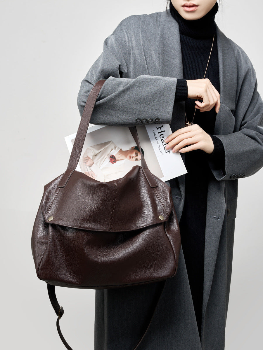 2025 Winter New Large Capacity One-shoulder Genuine Leather Large Bag European and American Style Soft Leather Tote Bag Simple Casual Women's Bag