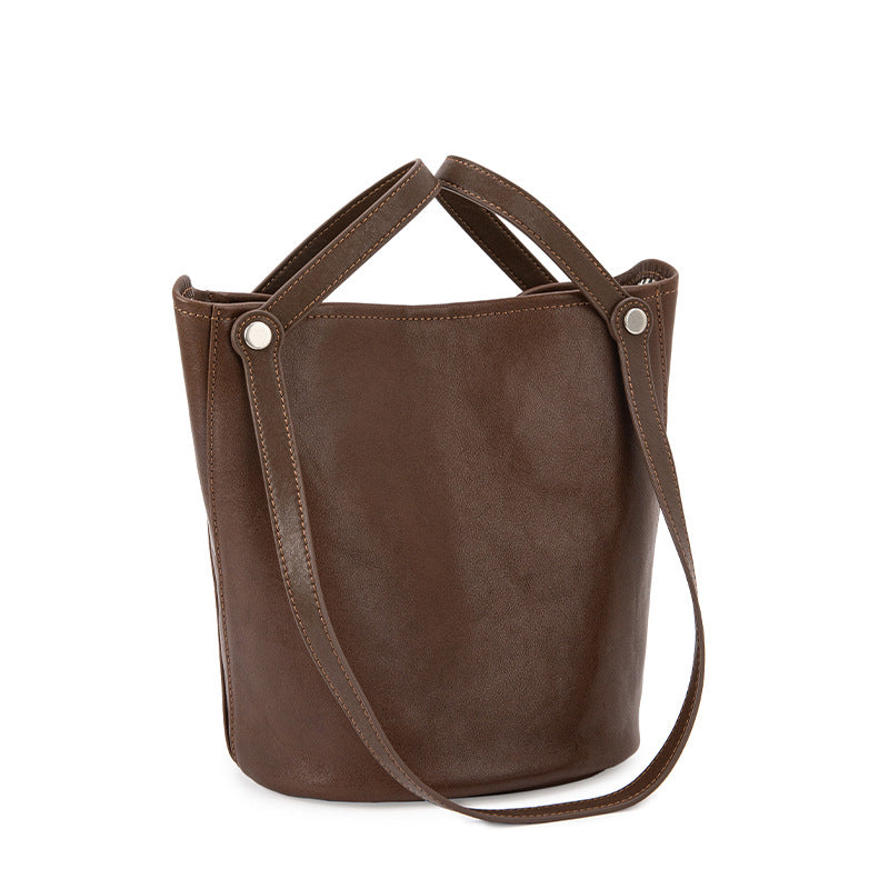 Bucket bag for women 2024 autumn and winter high-end niche design top-layer genuine cowhide crossbody shoulder bag