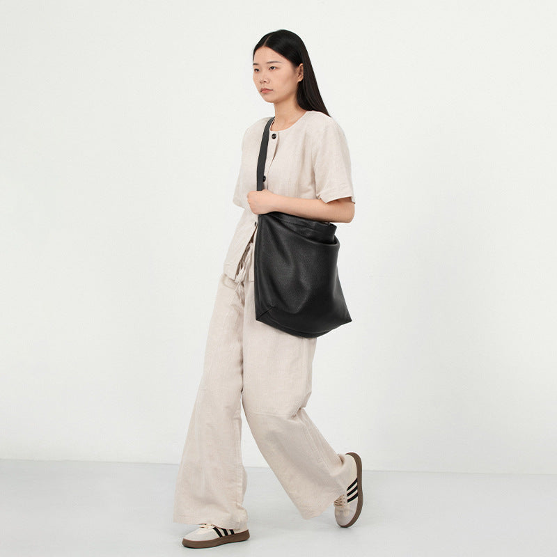 Tote bag for women 2025 new single-shoulder casual large-capacity first-layer genuine cowhide commuter bag