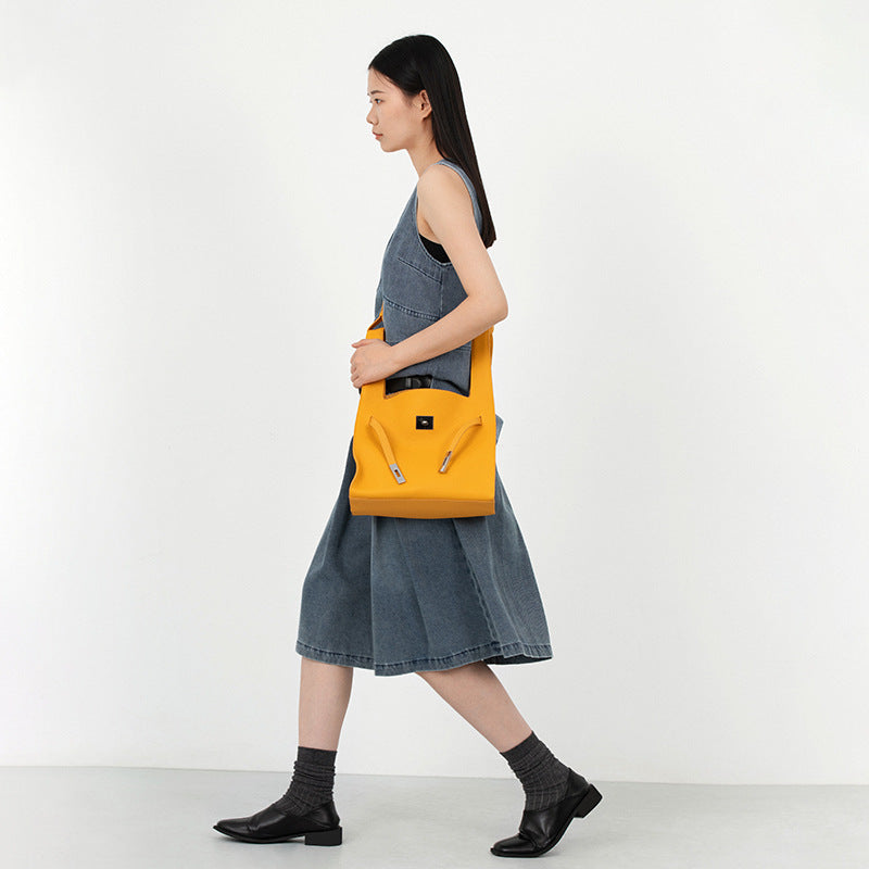 Vegetable basket crossbody high-end niche design first-layer genuine cowhide garbage bag single-shoulder handbag