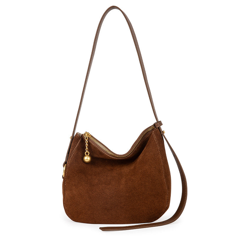 Crossbody bag for women 2025 new frosted genuine cowhide high-end niche design large capacity retro shoulder bag