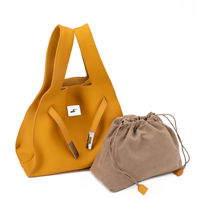 Vegetable basket crossbody high-end niche design first-layer genuine cowhide garbage bag single-shoulder handbag