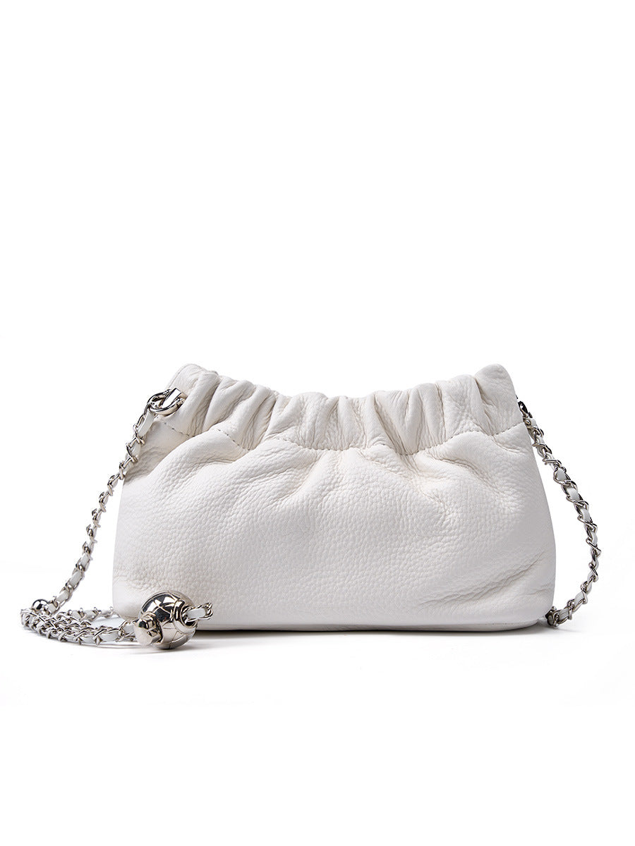 2025 popular underarm bag, high-grade cloud pleated bag, women's bag, top-layer cowhide shoulder messenger bag, gold ball chain