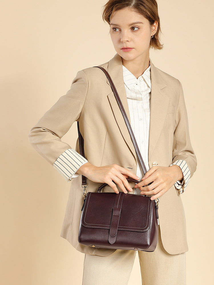 2025 Winter New Fashion Hot Top Layer Cowhide Vegetable Tanned Leather Handbag Single Shoulder Crossbody Women's Bag Large Capacity Versatile