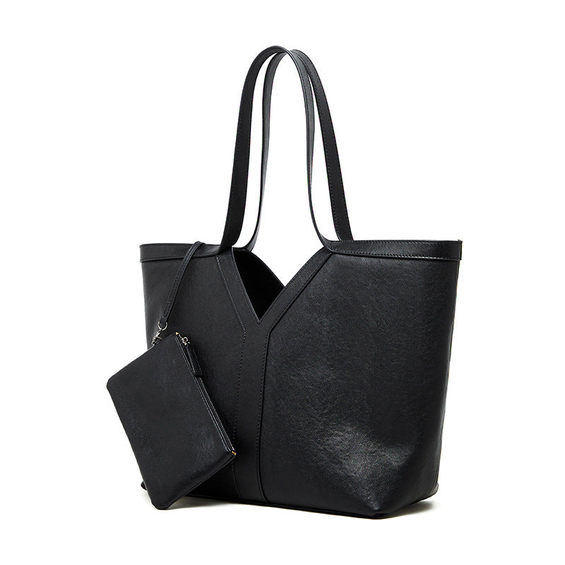 2025 autumn simple Korean leather tote bag shoulder bag large capacity women's bag underarm bag handbag cowhide