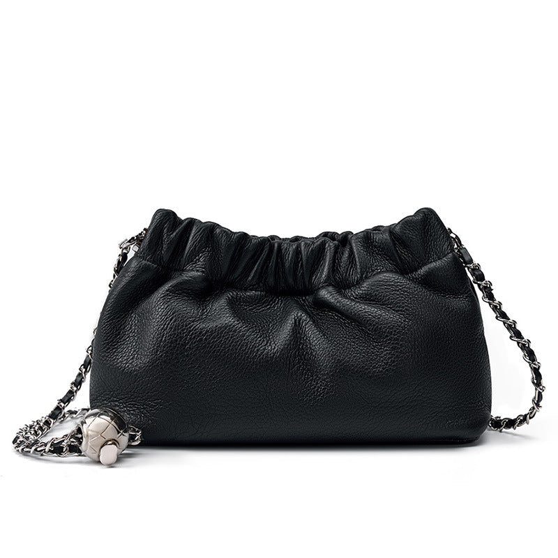 2025 popular underarm bag, high-grade cloud pleated bag, women's bag, top-layer cowhide shoulder messenger bag, gold ball chain