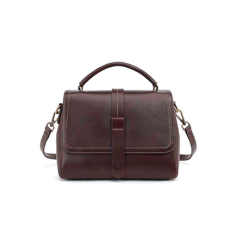 2025 Winter New Fashion Hot Top Layer Cowhide Vegetable Tanned Leather Handbag Single Shoulder Crossbody Women's Bag Large Capacity Versatile