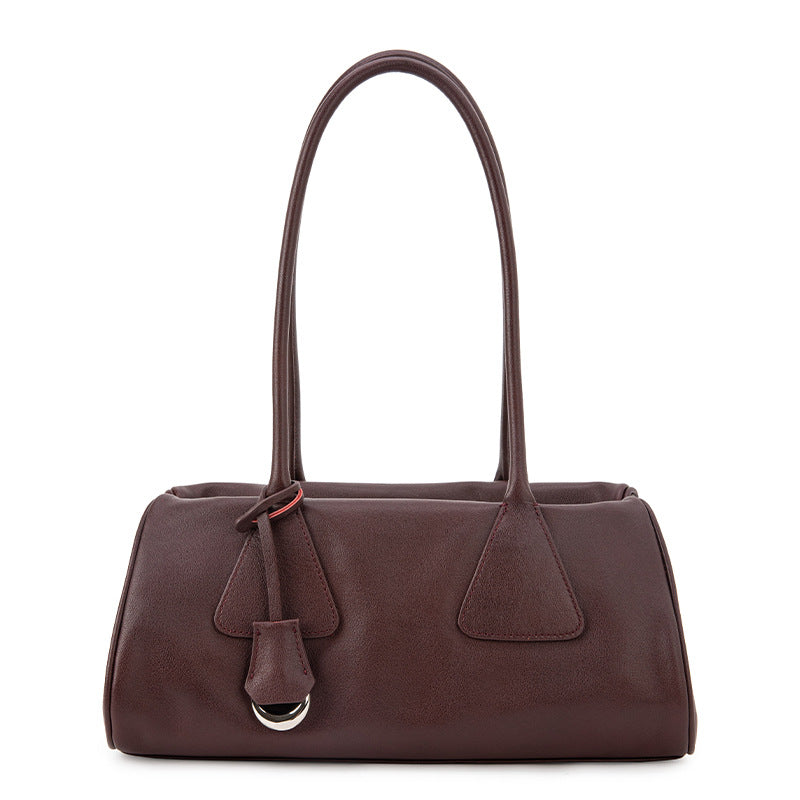 Boston Crossbody 2024 Autumn and Winter New High-end Niche Top-layer Real Cowhide One-shoulder Pillow Bag Bowling Bag for Women