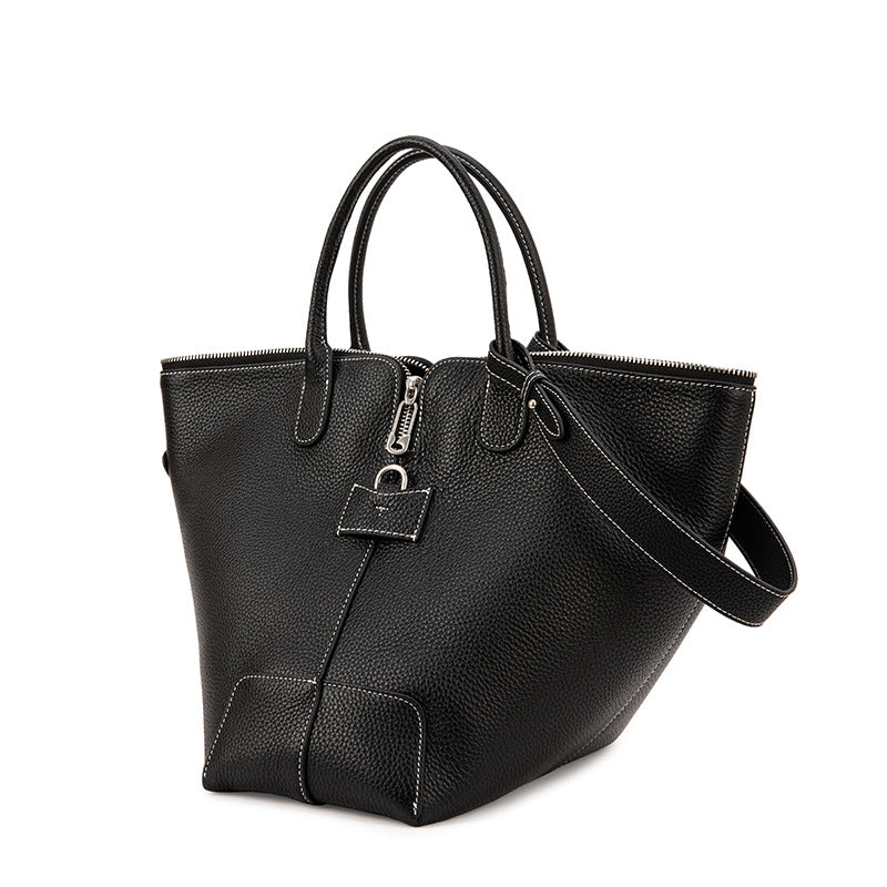 Vegetable basket bag, high-end niche design, top-layer vegetable tanned genuine cowhide, shoulder-shoulder, large-capacity bucket handbag