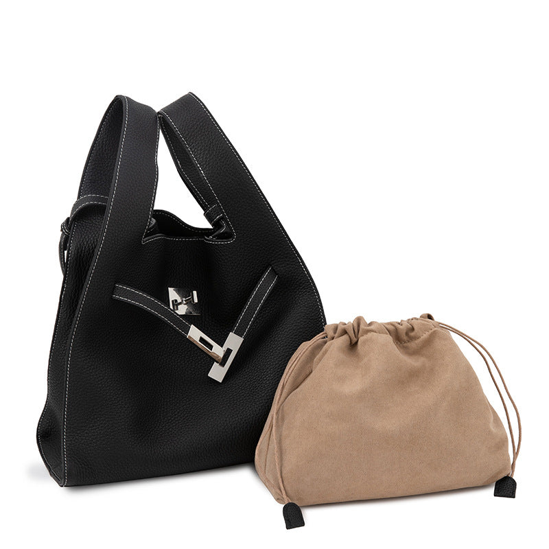 Vegetable basket crossbody high-end niche design first-layer genuine cowhide garbage bag single-shoulder handbag