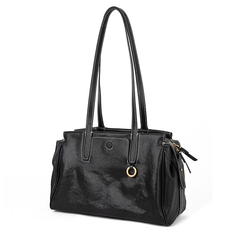 Women's handbag with pearl decoration, genuine soft cowhide, celebrity-like niche design, retro pillow bag