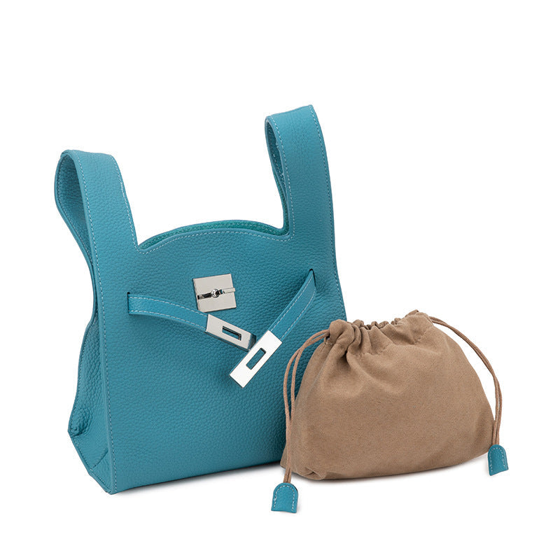 Vegetable basket crossbody high-end niche design first-layer genuine cowhide garbage bag single-shoulder handbag