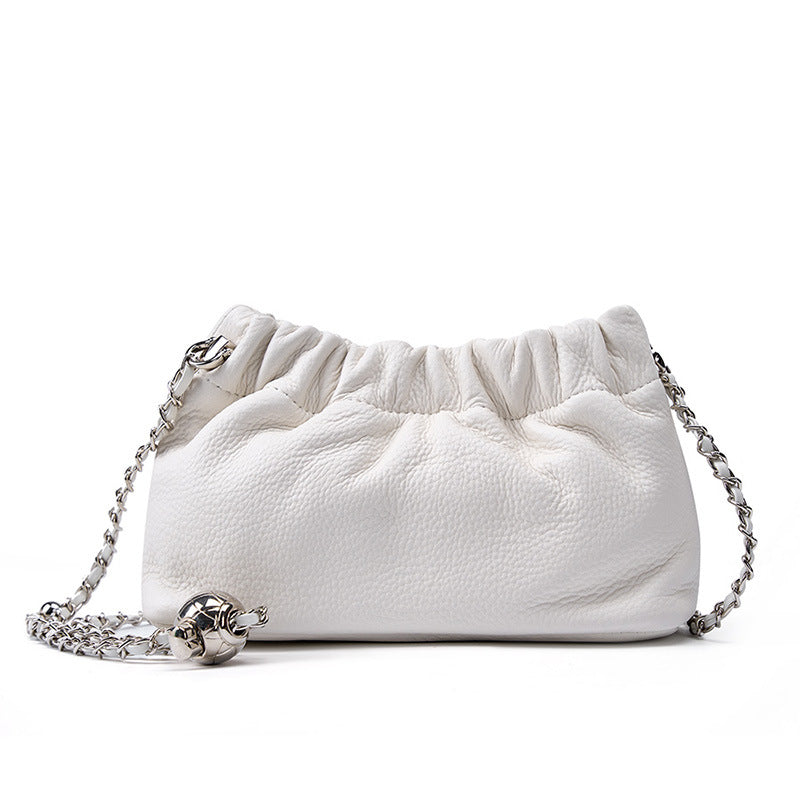 2025 popular underarm bag, high-grade cloud pleated bag, women's bag, top-layer cowhide shoulder messenger bag, gold ball chain