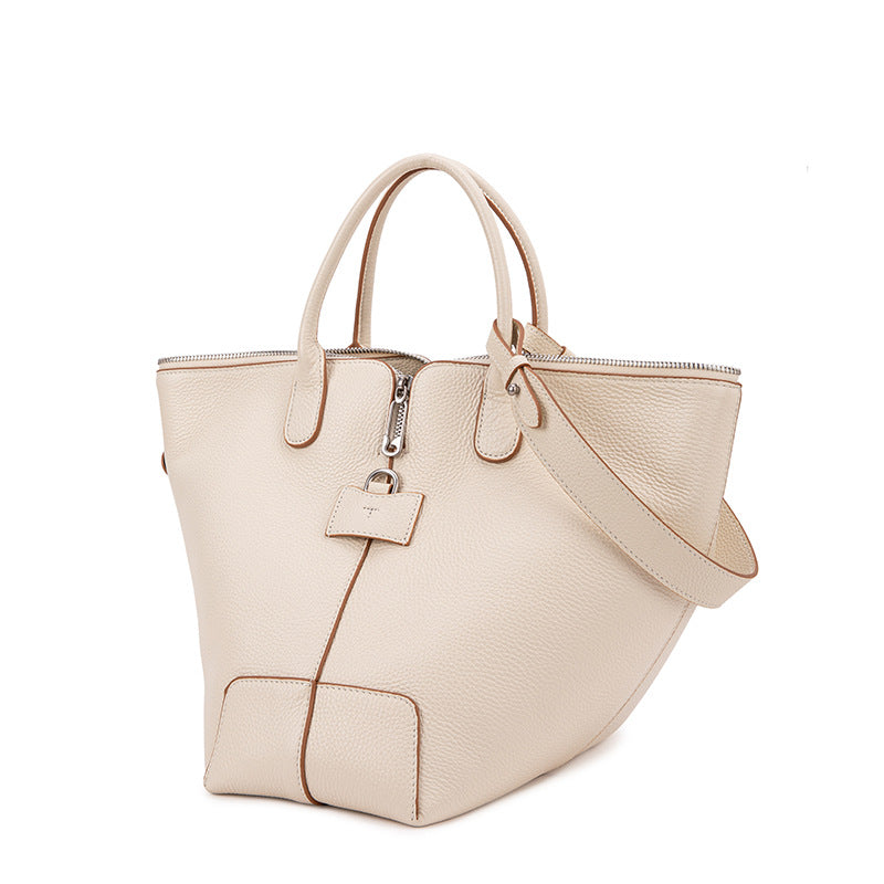Vegetable basket bag, high-end niche design, top-layer vegetable tanned genuine cowhide, shoulder-shoulder, large-capacity bucket handbag