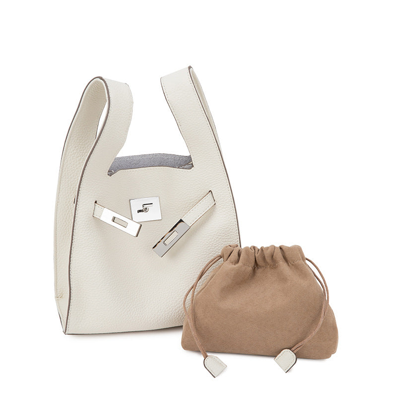 Vegetable basket crossbody high-end niche design first-layer genuine cowhide garbage bag single-shoulder handbag