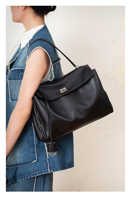 Tote bag 2024 new rodeobag large capacity soft genuine cowhide one-shoulder lock crossbody underarm commuter bag for women