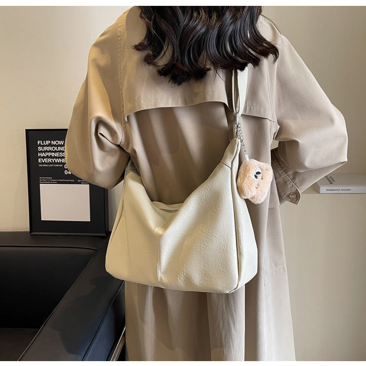2025 new retro versatile shoulder messenger bag texture simple women's dumpling bag