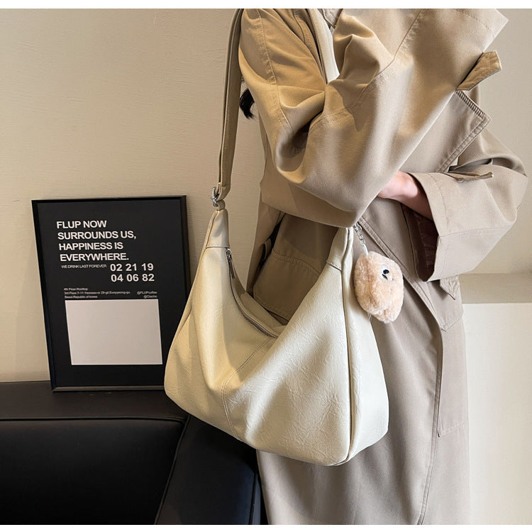 2025 new retro versatile shoulder messenger bag texture simple women's dumpling bag
