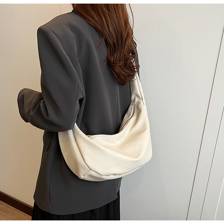 2025 new fashion solid color textured shoulder bag retro commuter crossbody dumpling bag