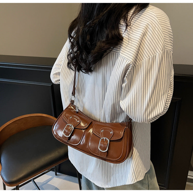 2025 autumn new simple casual belt buckle decorated personality niche crossbody bag