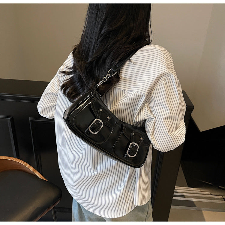 2025 autumn new simple casual belt buckle decorated personality niche crossbody bag