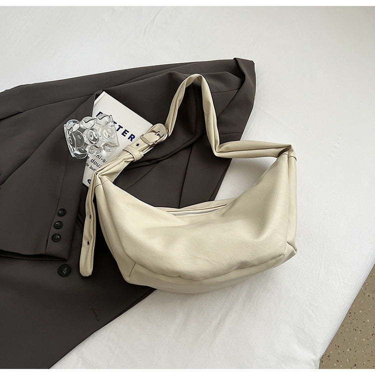 2025 new fashion solid color textured shoulder bag retro commuter crossbody dumpling bag