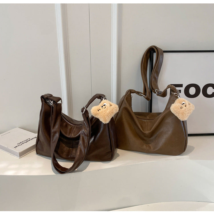 2025 new retro versatile shoulder messenger bag texture simple women's dumpling bag