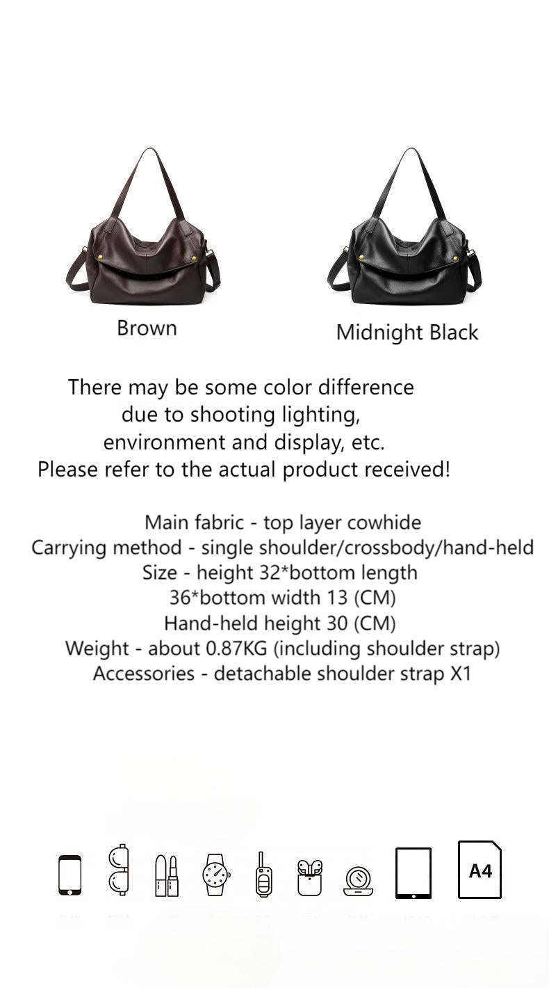 2025 Winter New Large Capacity One-shoulder Genuine Leather Large Bag European and American Style Soft Leather Tote Bag Simple Casual Women's Bag