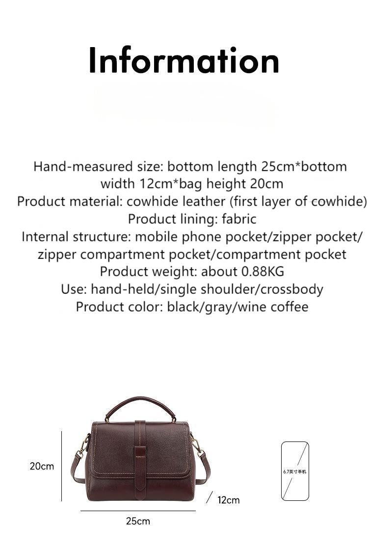 2025 Winter New Fashion Hot Top Layer Cowhide Vegetable Tanned Leather Handbag Single Shoulder Crossbody Women's Bag Large Capacity Versatile