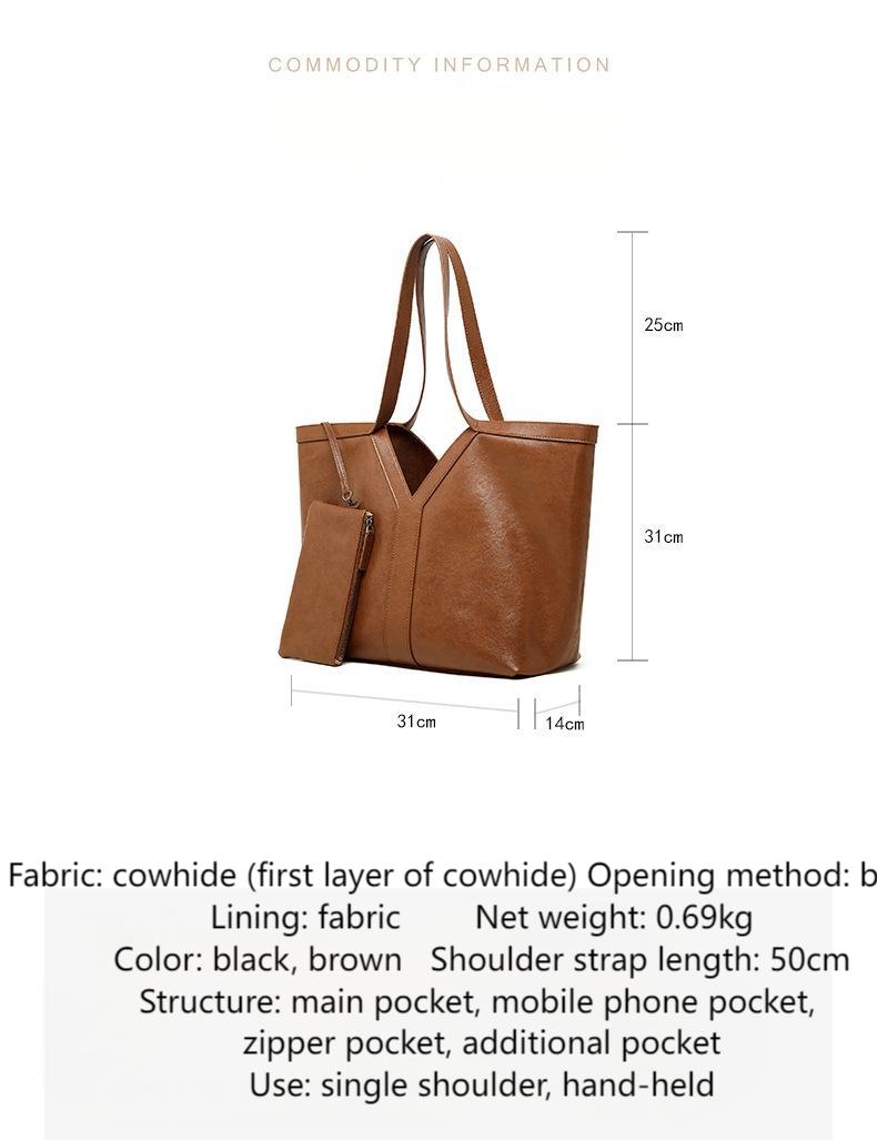 2025 autumn simple Korean leather tote bag shoulder bag large capacity women's bag underarm bag handbag cowhide